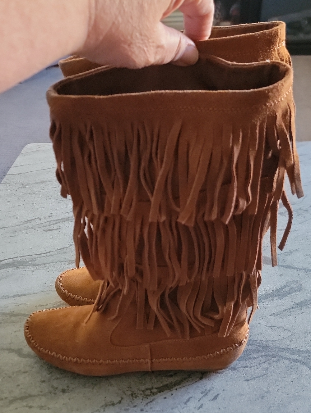 LAUREN CONRAD Fringed Moccasin Suede Boots Brown Size 8.5M - Picture 5 of 12